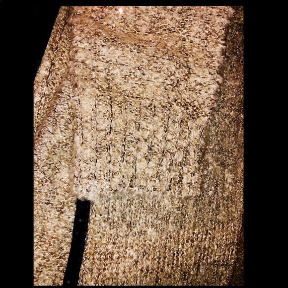 BEIGE OPEN SWING SEQUIN FAUX LEATHER CARDIGAN - Picture 6 of 8